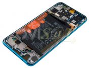 Pantalla completa Service Pack IPS LCD negra con marco azul "Peacock blue" para Huawei P30 Lite 2019, MAR-L01A, MAR-L21A, MAR-LX1A / Cámara de 48 Mpx